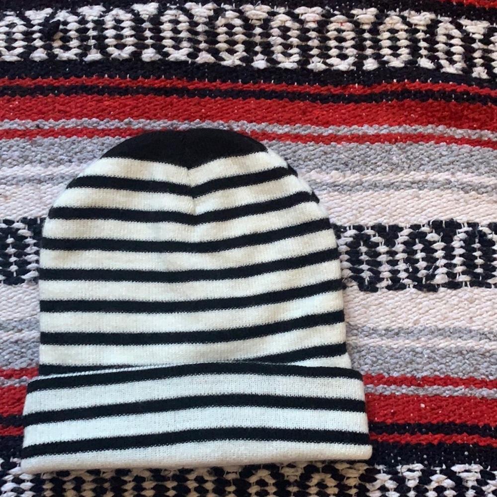 Black and white striped beanie